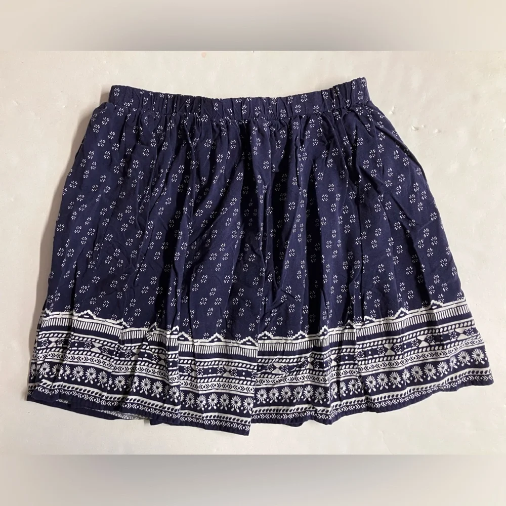 Girl’s Bandana Print Skirt, XL 14, Navy Blue/Cream White